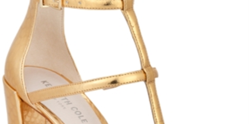 Kenneth Cole New York Women's Deandra Metallic Leather Ankle Strap Heel Gold Size 5 M