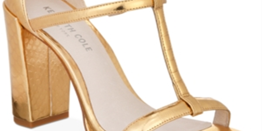 Kenneth Cole New York Women's Deandra Metallic Leather Ankle Strap Heel Gold Size 5 M