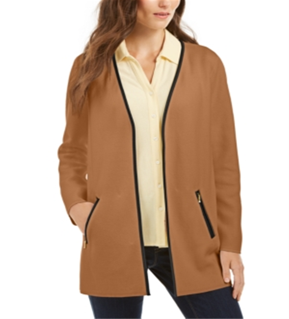 Charter Club Women's Milano Cotton Open Front Cardigan Brown Size Small
