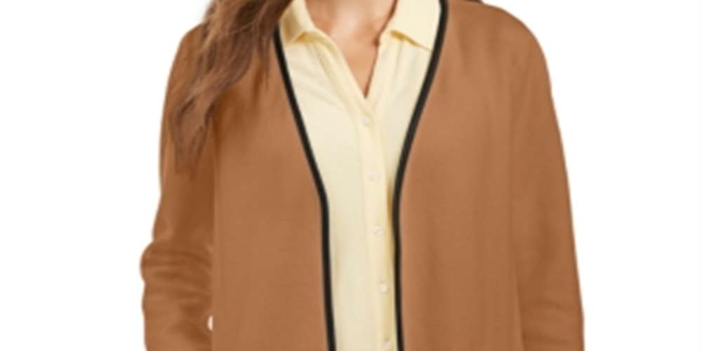 Charter Club Women's Milano Cotton Open Front Cardigan Brown Size Small