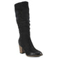 White Mountain Women's Cushioned Ruched Trunell Almond Toe Stacked Heel Zip up Heeled Boots Black Size 7.5 M