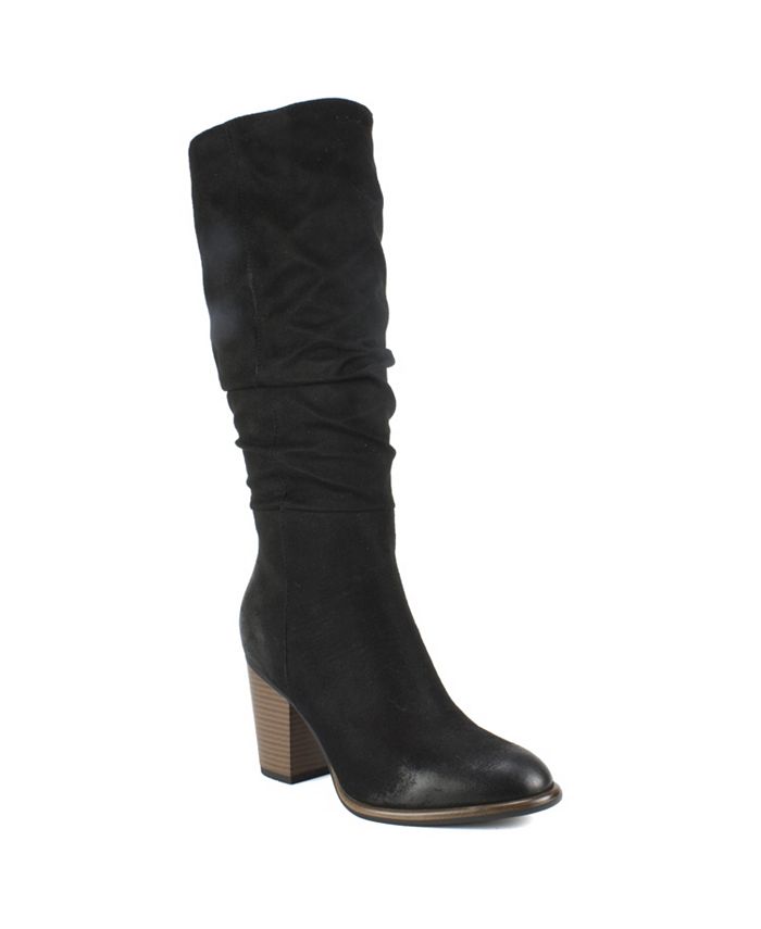 White Mountain Women's Cushioned Ruched Trunell Almond Toe Stacked Heel Zip up Heeled Boots Black Size 7.5 M