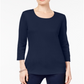 Karen Scott Women's Cotton Scoop Neck 3/4 Sleeve Top Blue Size Petite S