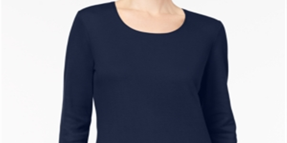 Karen Scott Women's Cotton Scoop Neck 3/4 Sleeve Top Blue Size Petite S
