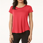 Alfani Women's Silk Solid Short Sleeve Jewel Neck Hi Lo Top Red Size Small