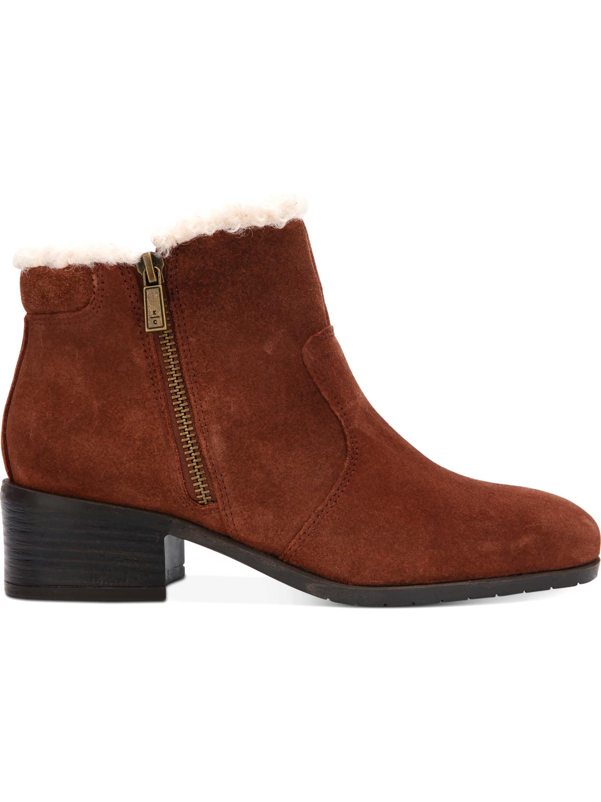 Kenneth Cole Reaction Women's Salt Zip Cozy Suede Ankle Booties Brown Size 8.5 M
