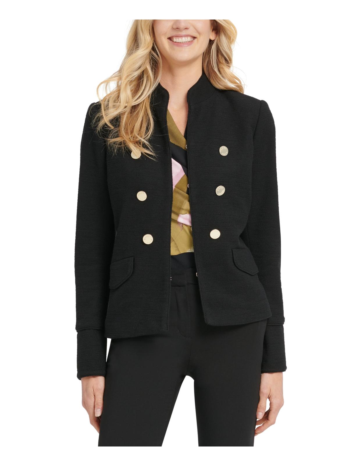 DKNY Women's Cotton Blend Knit Military Jacket Black Size 8 Petite