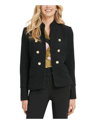 DKNY Women's Cotton Blend Knit Military Jacket Black Size 8 Petite