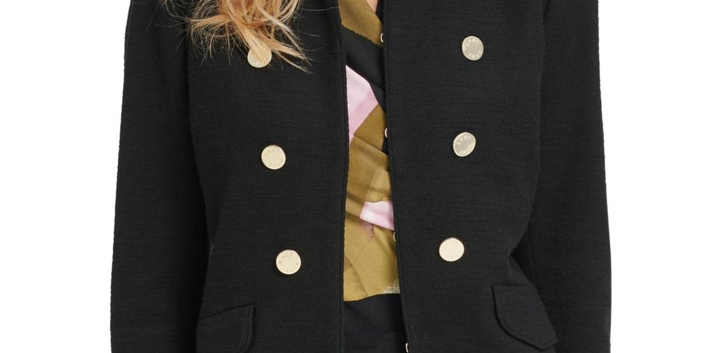 DKNY Women's Cotton Blend Knit Military Jacket Black Size 8 Petite