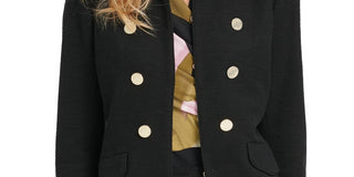 DKNY Women's Cotton Blend Knit Military Jacket Black Size 8 Petite