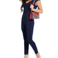 Guess Women's Jean Material Sleeveless V Neck Straight Leg Jumpsuit Blue Size X-Small