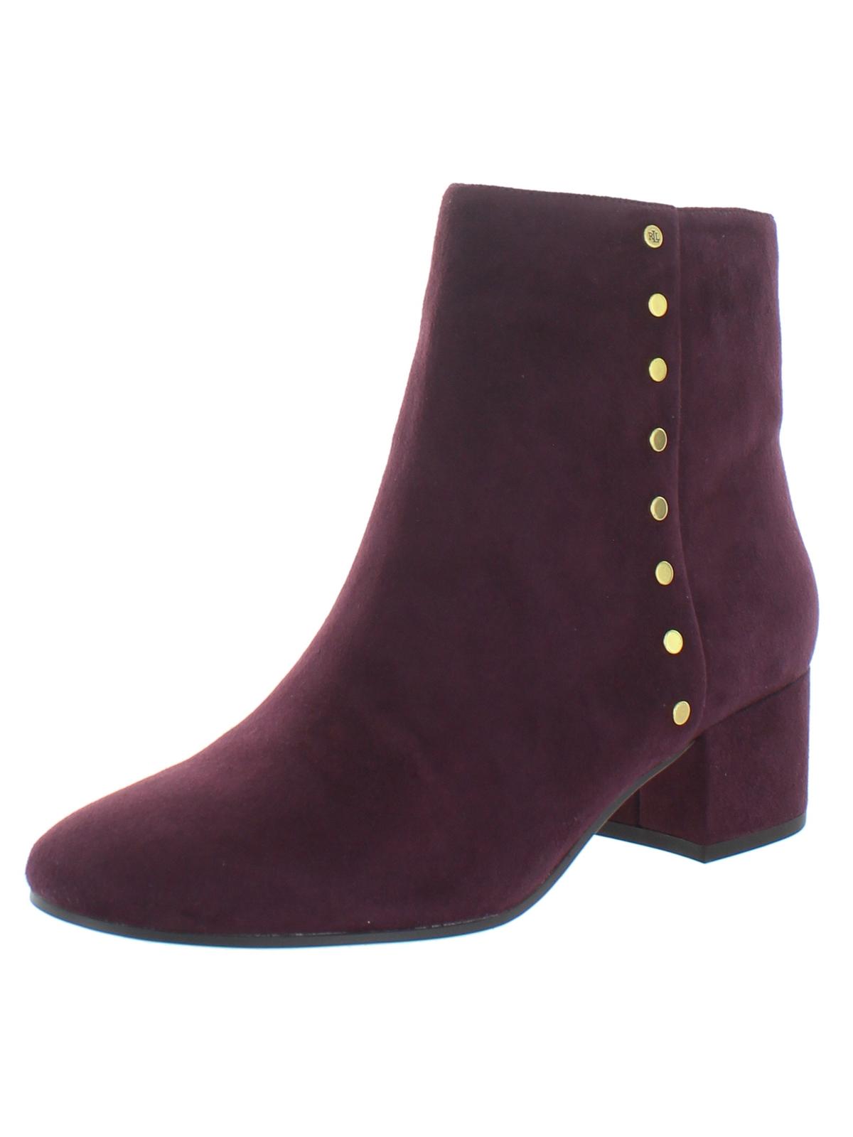 Ralph Lauren Women's Almond Toe Block Heel Zip up Leather Boots Red Size 7 B