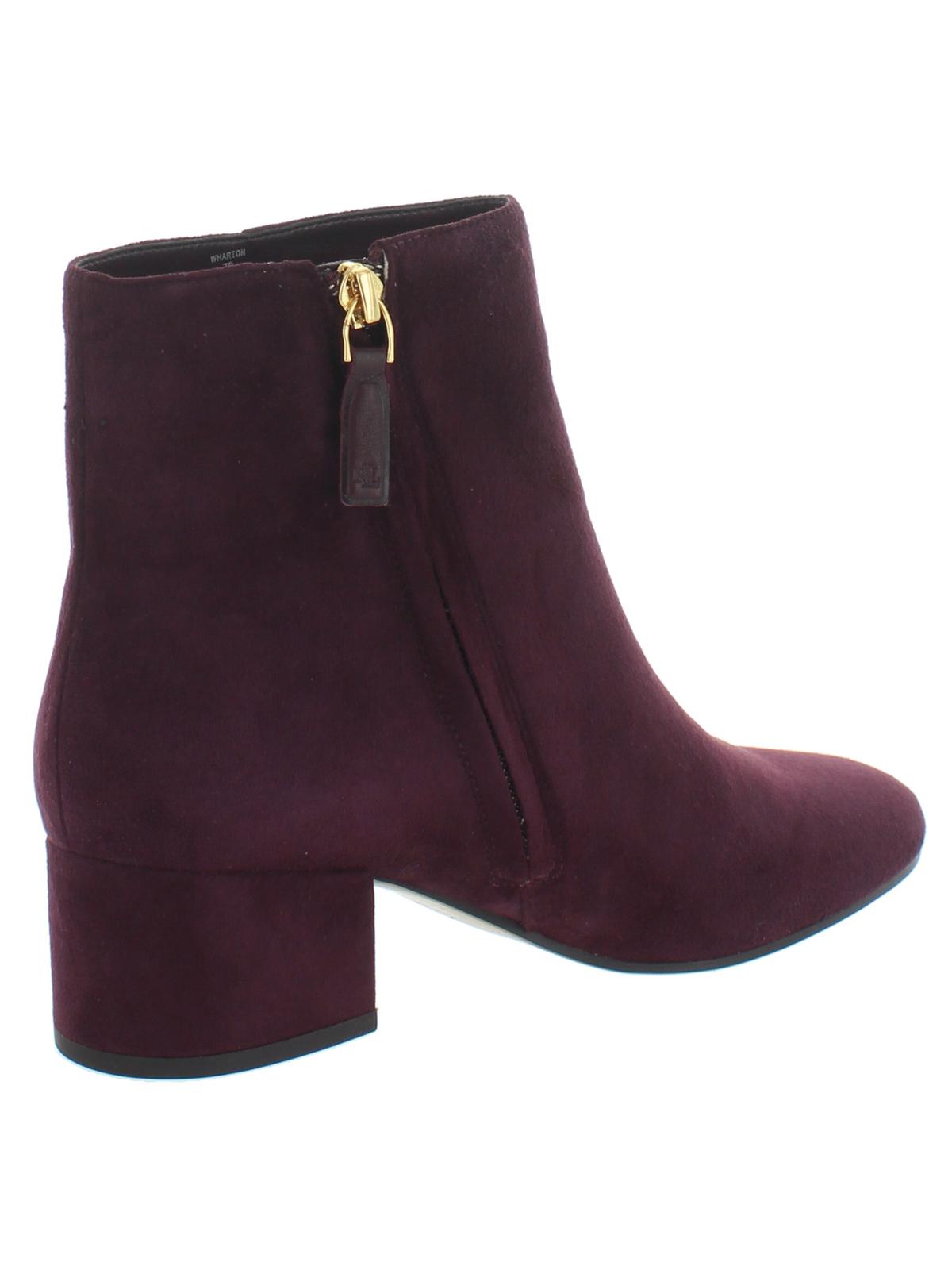 Ralph Lauren Women's Almond Toe Block Heel Zip up Leather Boots Red Size 7 B