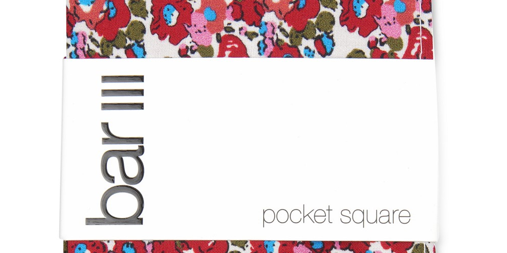 Bar III Men's Charter Floral Pocket Square Red Size Regular