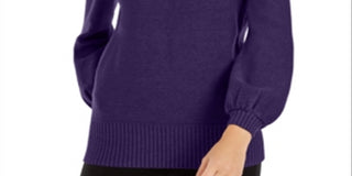 Alfani Women's Mock Neck Embellished Sweater Purple Size Petite Small