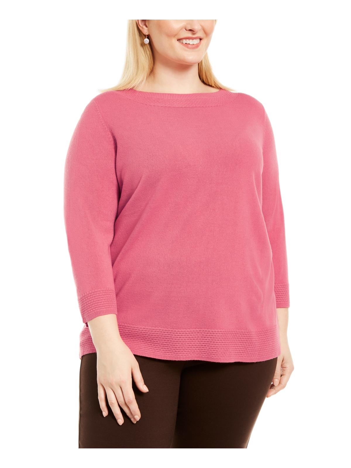 Karen Scott Women's Boatneck Pullover Sweater Pink Size 2X