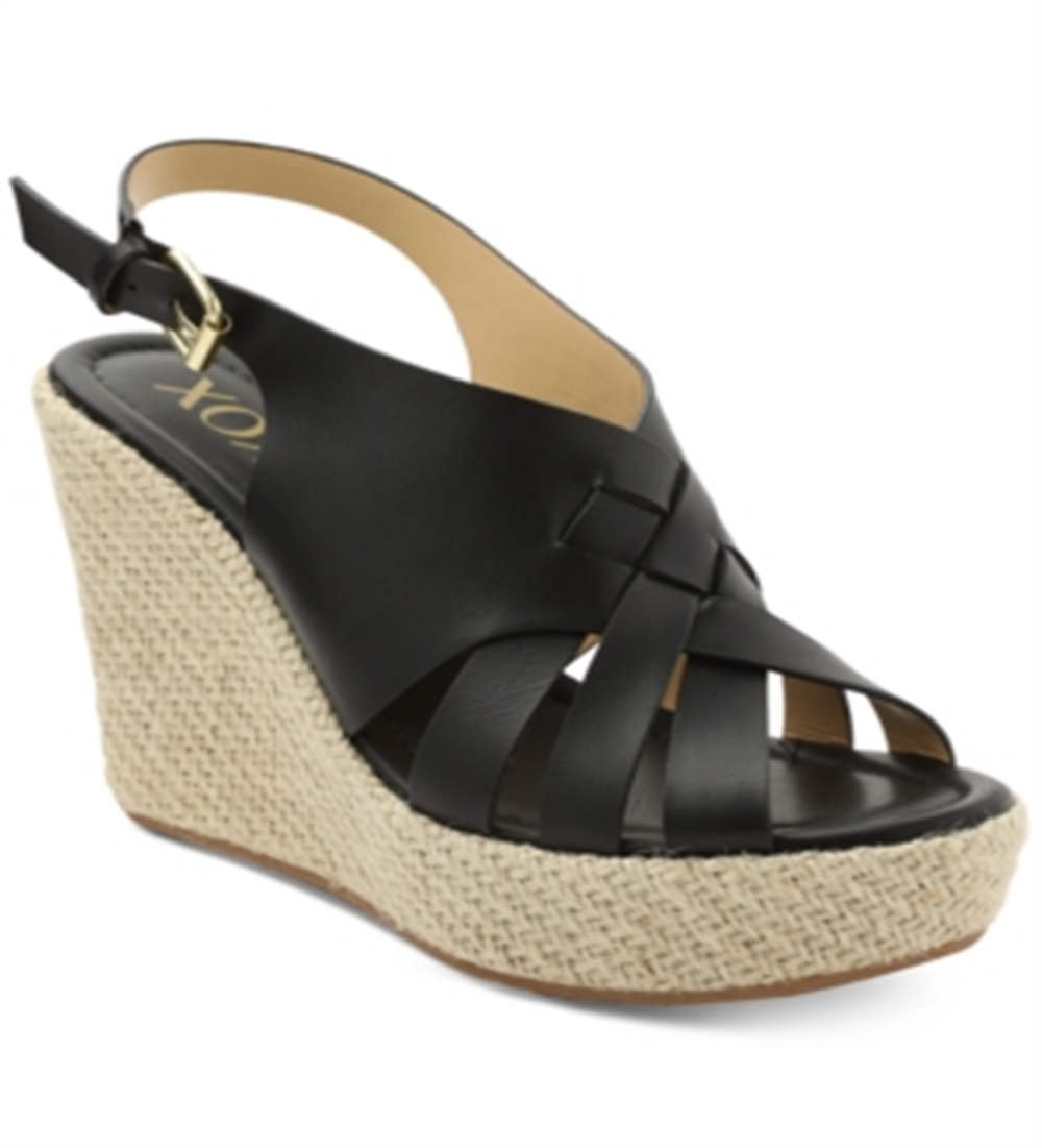 XOXO Women's Lazaro Wedge Sandal, Black, 8 M