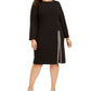 Calvin Klein Women's Embellished Slitted Long Sleeve Jewel Neck Below the Knee Wear to Work Sheath Dress Black Size 16W