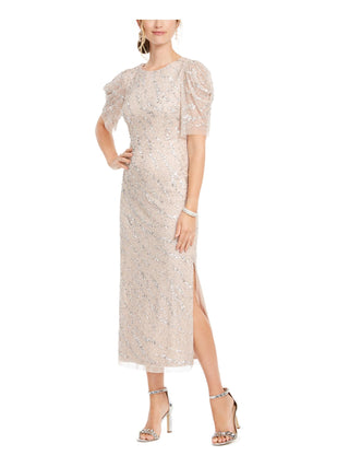 Adrianna Papell Womens Beaded Sheath MIDI Dress Brown Size 12