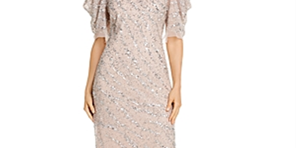 Adrianna Papell Womens Beaded Sheath MIDI Dress Brown Size 12