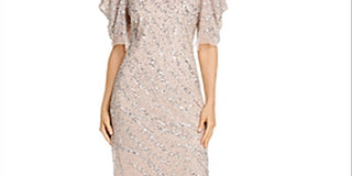 Adrianna Papell Womens Beaded Sheath MIDI Dress Brown Size 12