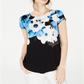 Alfani Women's Wave Print Top Wreath Blue Size Petite