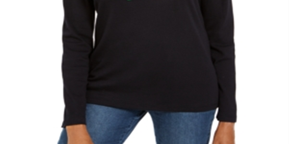 Karen Scott Women's  Petite Embellished Holiday Shirt  Black Size Petite M