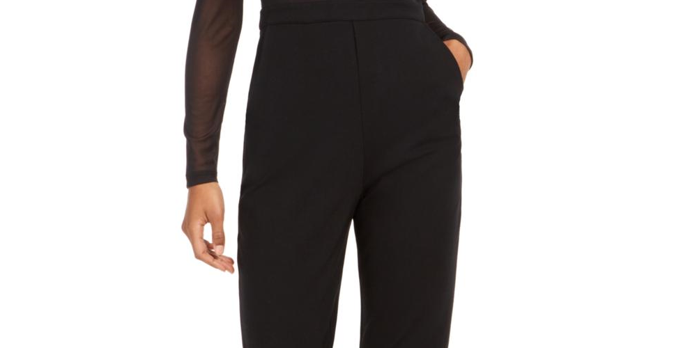 French Connection Women's Leah Jumpsuit Illusion Mock Neck Black Size 10