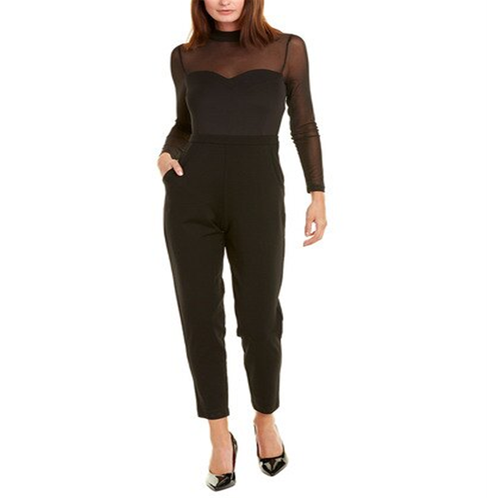 French Connection Women's Leah Jumpsuit Illusion Mock Neck Black Size 10