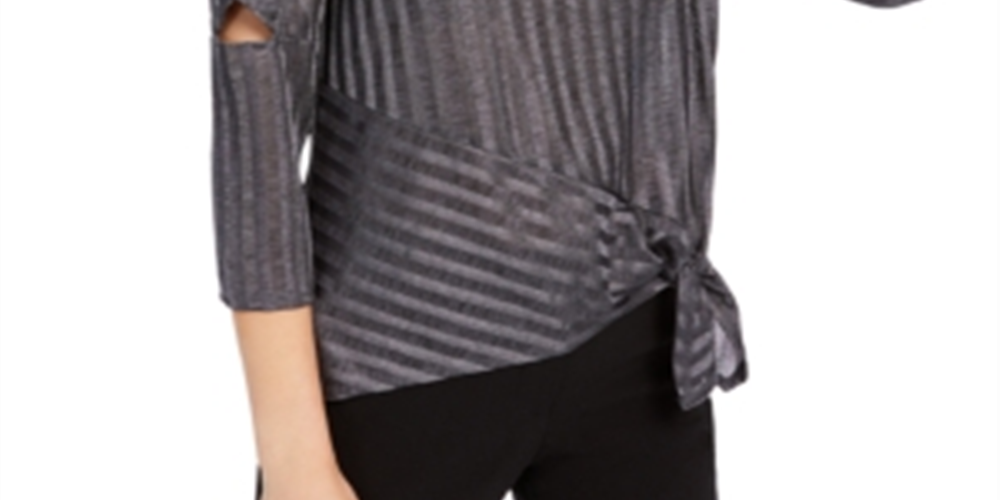 BCX Junior's Cut Out Sleeve Asymmetrical Top Gray Size Medium
