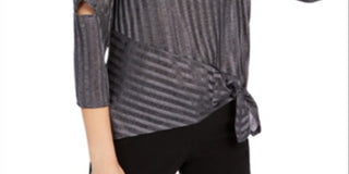 BCX Junior's Cut Out Sleeve Asymmetrical Top Gray Size Medium