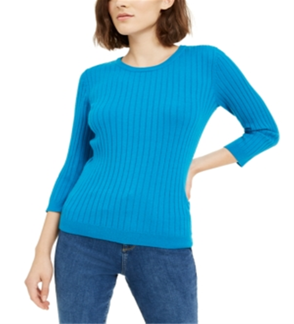 Maison Jules Women's Ribbed Crew Neck Sweater Blue Size XX-Large