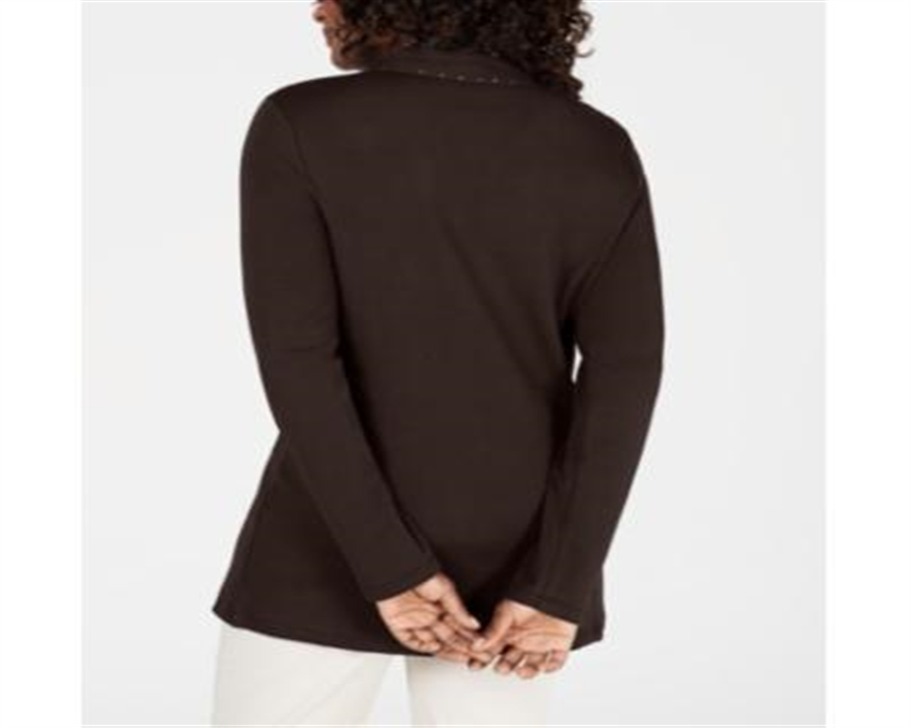 Karen Scott Women's Cotton Studded Open-Front Cardigan  Chocolate Size Large