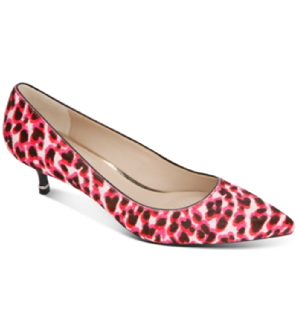 Kenneth Cole New York Women's Leopard Print Cushioned Morgan Pointy Toe Kitten Heel Slip on Dress Pumps Pink Size 8.5 M