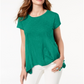 Style & Co Women's Handkerchief-Hem T-Shirt Green Size XSE