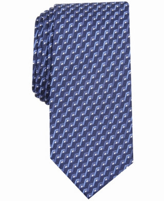 Alfani Men's Neck Tie Trellis Geometric Skinny Slim Silk Blue One Size