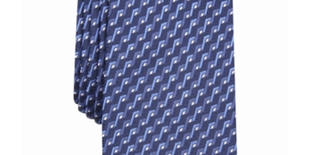 Alfani Men's Neck Tie Trellis Geometric Skinny Slim Silk Blue One Size