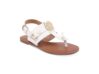 Tommy Hilfiger Women's Luvee T-Strap Embellished Flat Sandals White Size 9.5M