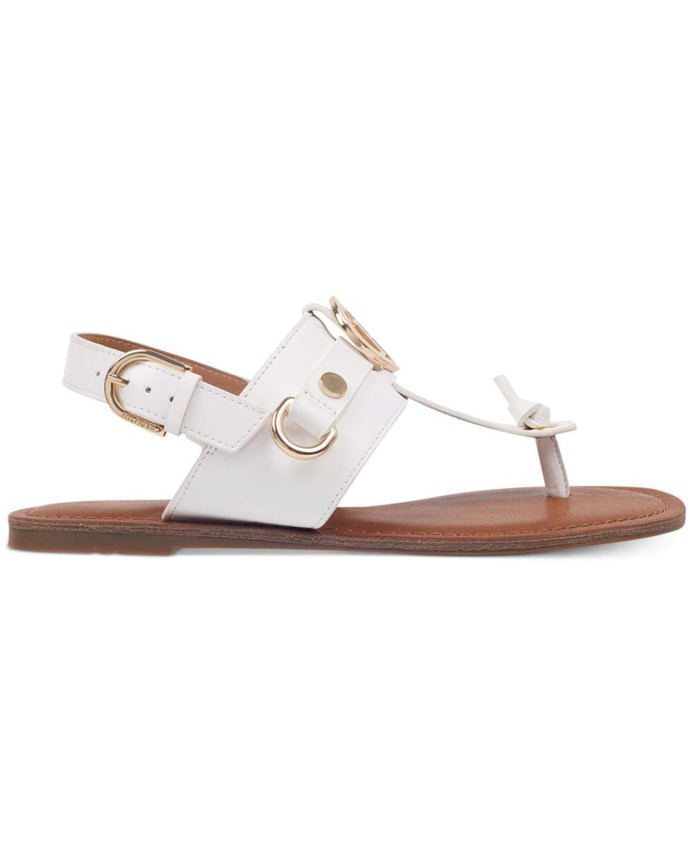 Tommy Hilfiger Women's Luvee T-Strap Embellished Flat Sandals White Size 9.5M