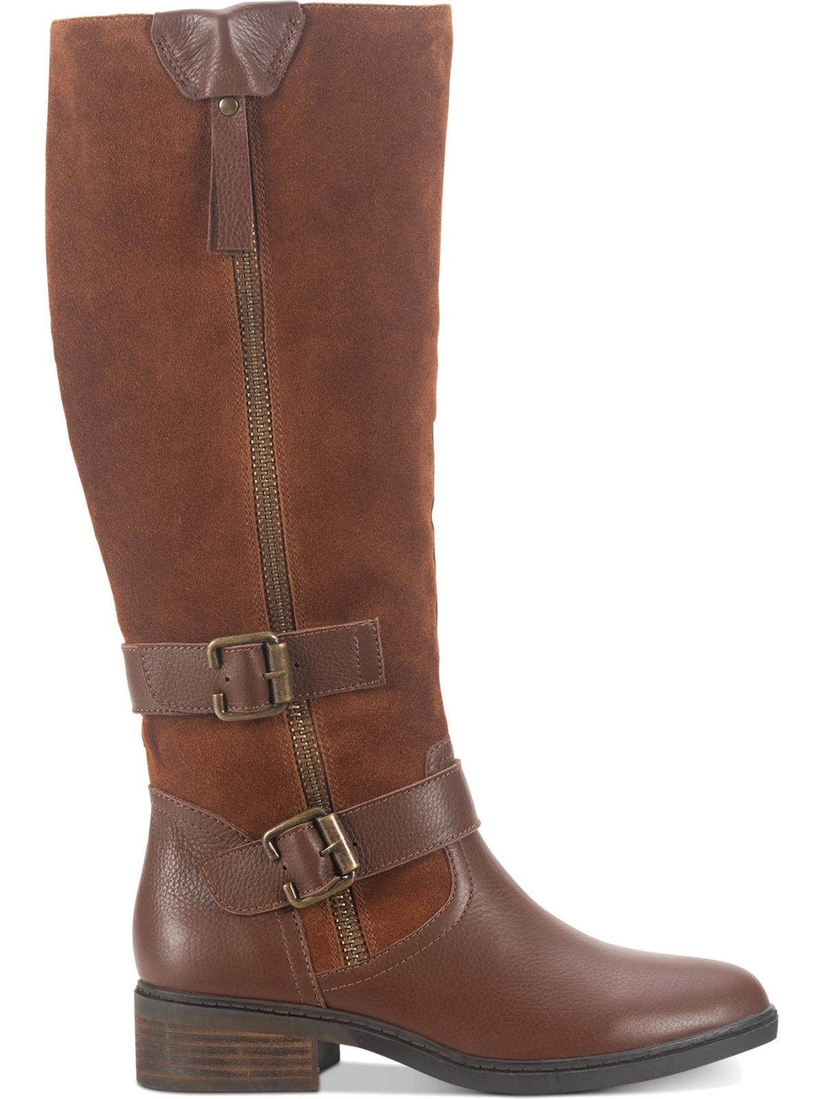 American Rag Women's Strap Detail Zipper Accent Buckle Accent Collins Block Heel Zip up Leather Boots Brown Size 7.5 M