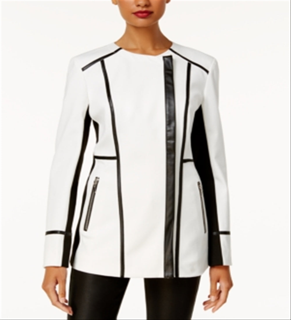 INC Women's  Contrast Full Zip White Size Large