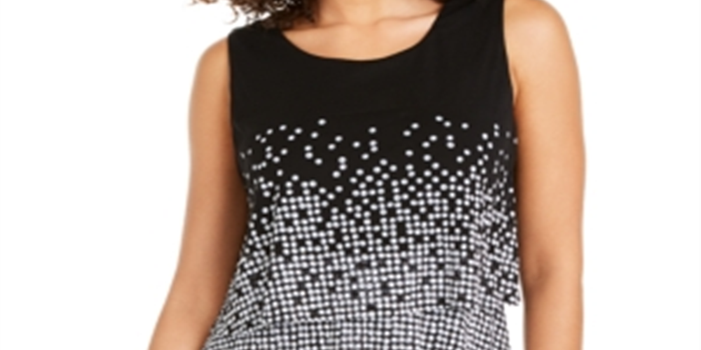 Alfani Women's  Printed Layered Top Black Size 2XL