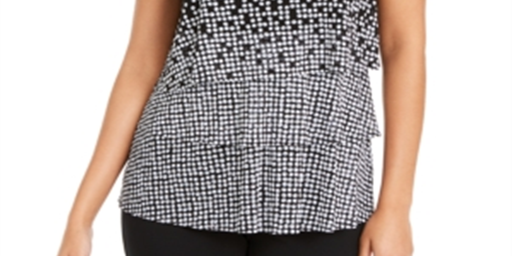 Alfani Women's  Printed Layered Top Black Size 2XL