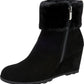 Alfani Women's Faux Fur Cuff Cushioned Wedge Zip up Leather Booties Black Size 6.5 M