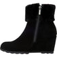 Alfani Women's Faux Fur Cuff Cushioned Wedge Zip up Leather Booties Black Size 6.5 M