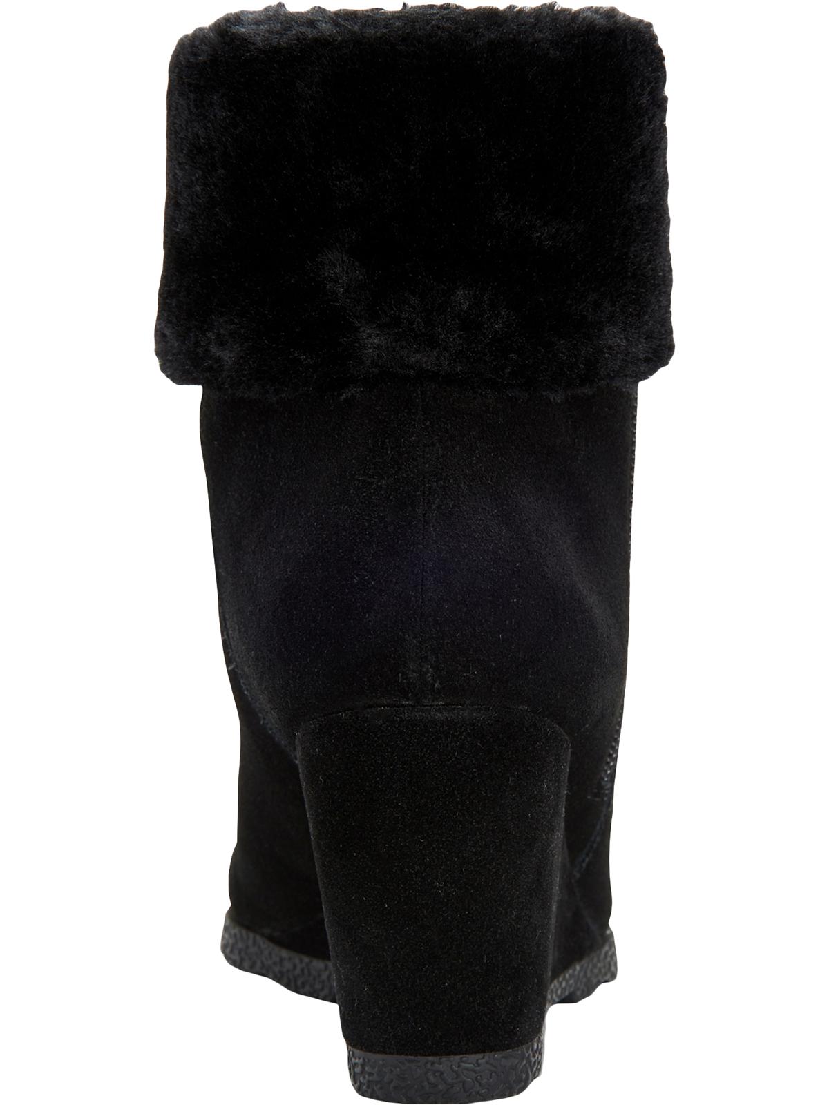 Alfani Women's Faux Fur Cuff Cushioned Wedge Zip up Leather Booties Black Size 6.5 M