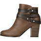 Material Girl Women's  Mixed Media Strappy Cushioned Buckle Accent Melany Round Toe Block Heel Zip-up Booties Brown Size 10 M