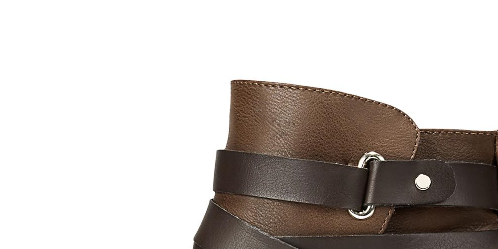 Material Girl Women's  Mixed Media Strappy Cushioned Buckle Accent Melany Round Toe Block Heel Zip-up Booties Brown Size 10 M