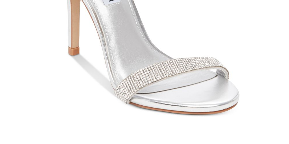 Steve Madden Women's Fabric Open Toe Special Occasion Ankle Strap Sandel Sliver Size 9 M