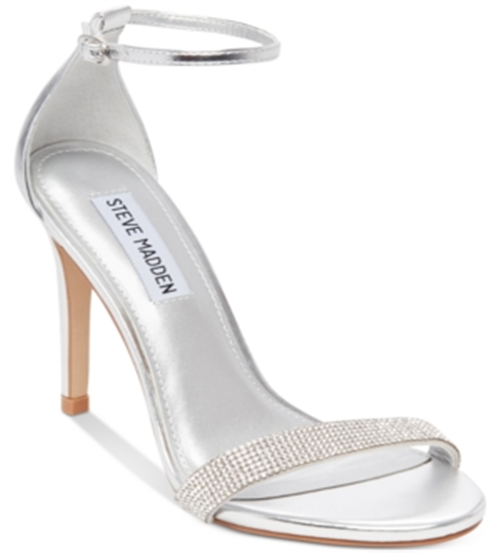 Steve Madden Women's Fabric Open Toe Special Occasion Ankle Strap Sandel Sliver Size 9 M